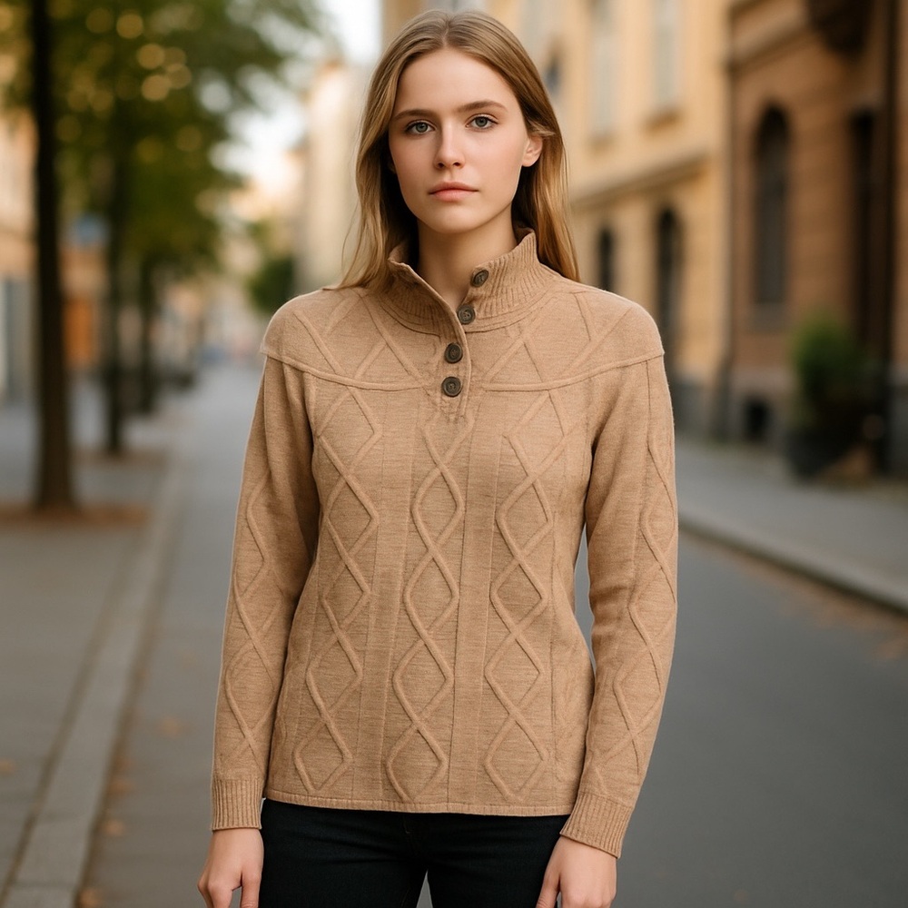 Horny Toad brown lambs wool cable knit sweater S